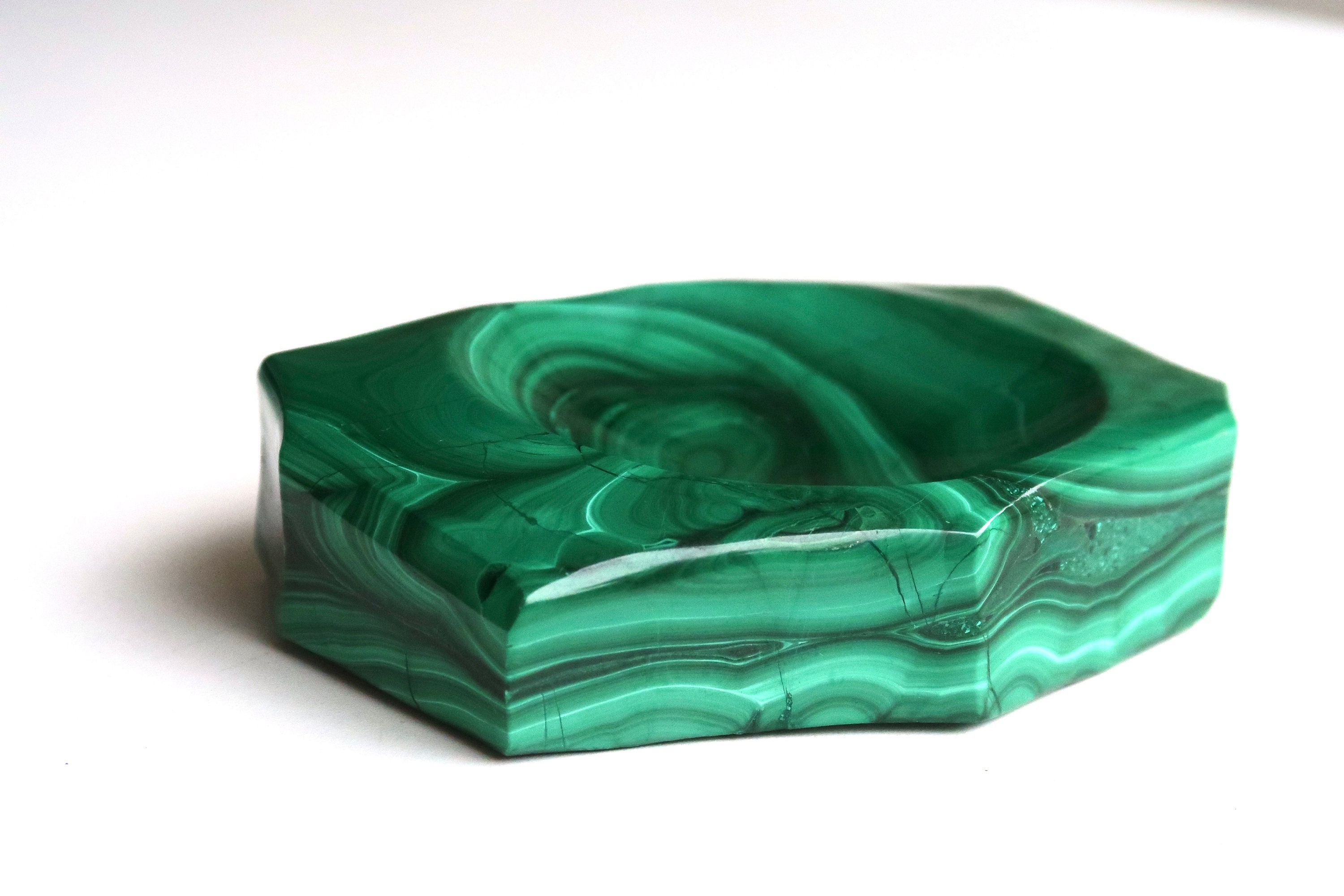 Vide Poche, Coupelle en Malachite, Pierre Verte, Années 70/Vintage, Minéraux, Coupe Bagues, Présento