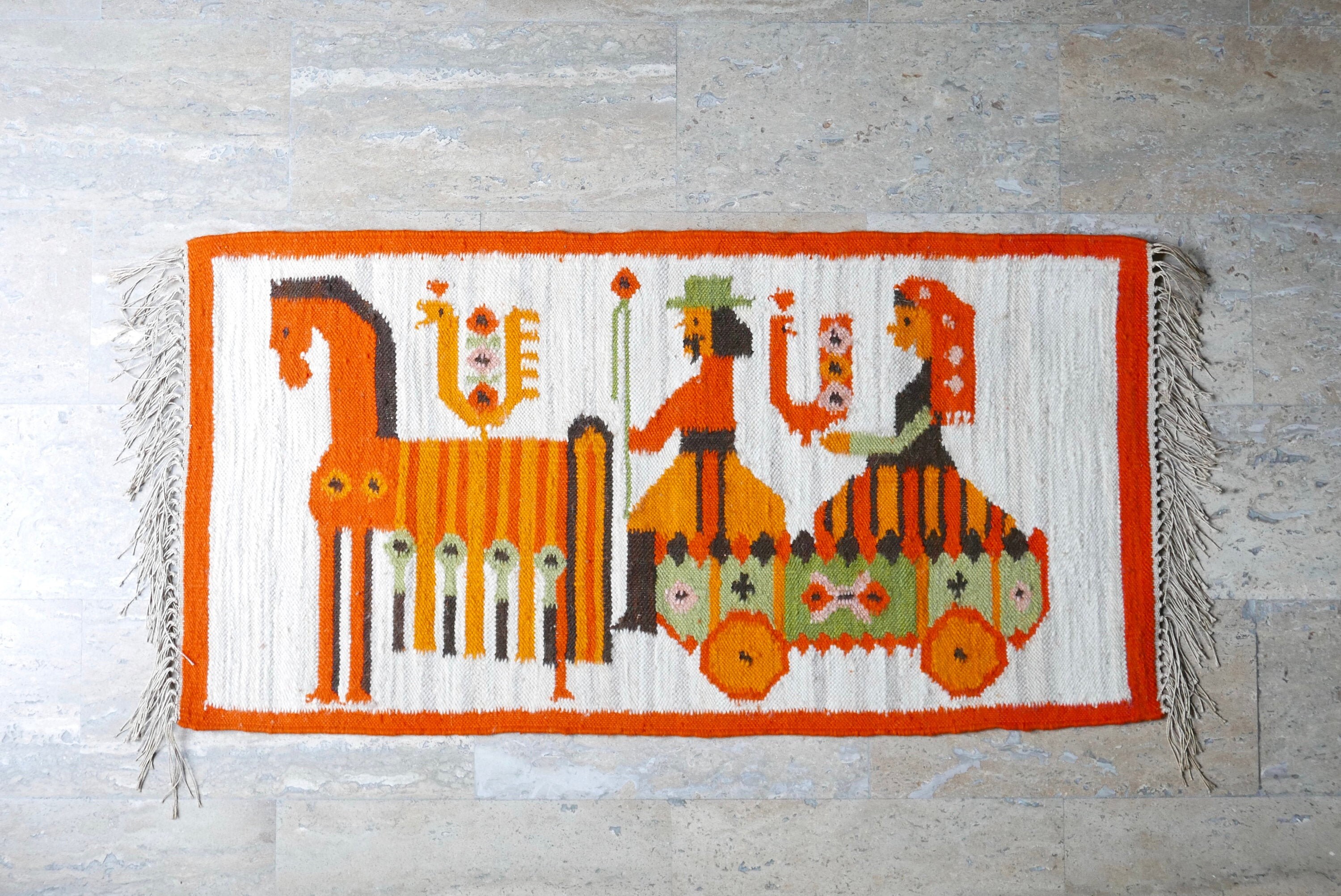 Tapisserie Murale Rectangulaire en Laine, Scène Paysage, Années 70/Vintage, Cheval, Rustique, Charre