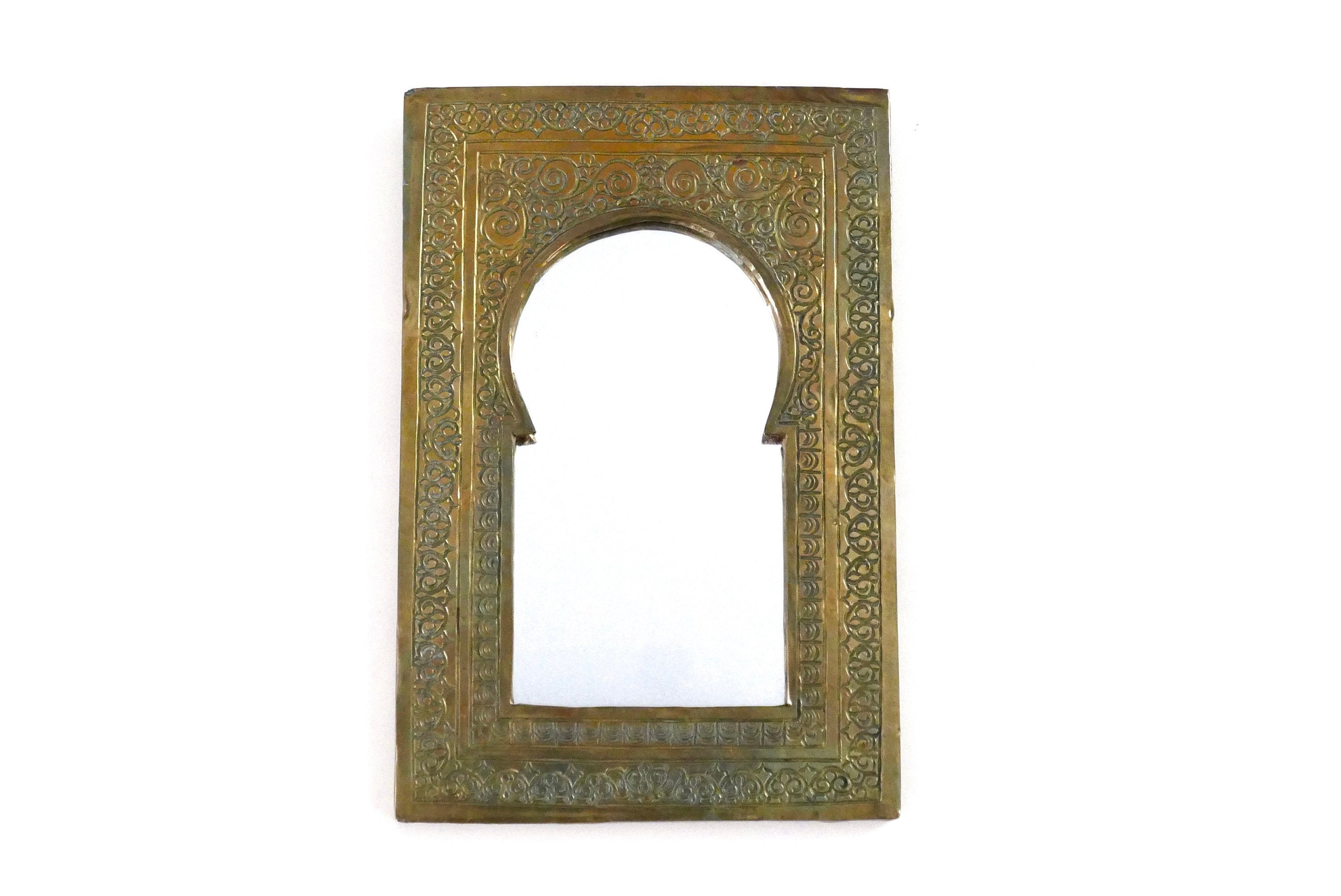 Miroir Marocain Rectangulaire en Laiton, Porte, Années 60 1960 Vintage Salle de Bain Boheme Chic Fol