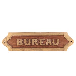 Türschild aus Holz und Messing: Büro, 90er / Vintage, Anstecker, Hotel, Restaurant