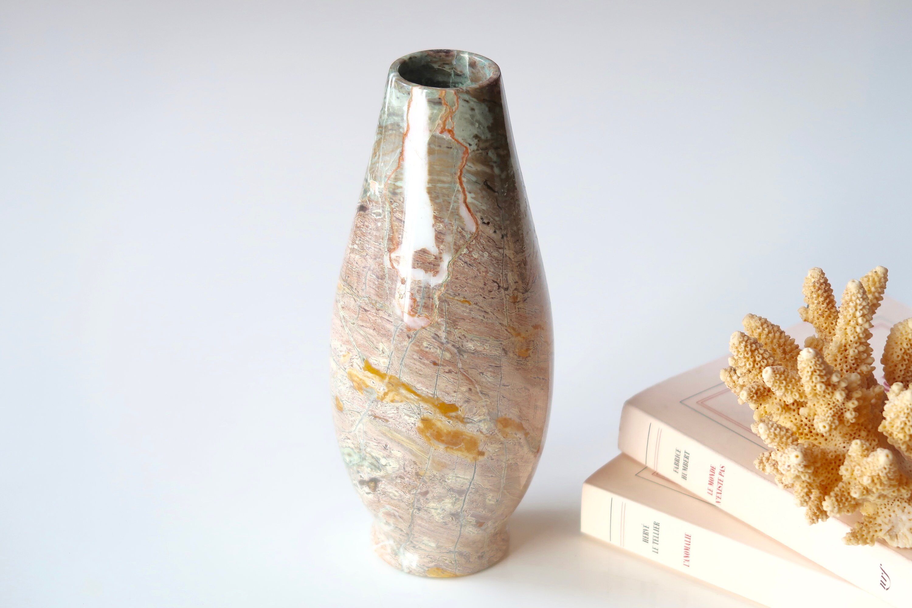 Vase en Marbre, Années 70/Vintage, Gris, Pierre Sculptée, Boheme