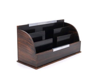 French wood and metal Art Deco letter rack, 1920s / desk organizer, wood, metal, shabby chic, cottage