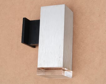 Rectangular aluminum and lucite wall sconce, outdoor lighting, 1960s / Garden, terrasse, patio, entry