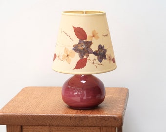 Ceramic table lamp, shade with dried flowers, 1970s / pink, boho chic, folk, country, herbarium