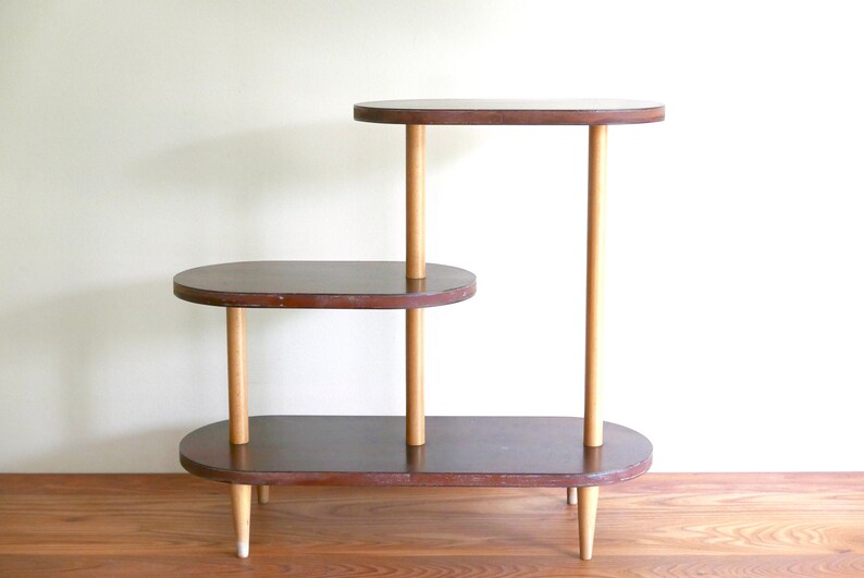 Wood Plant Holder Shelf 1960s Vintage Furniture Plant Cactus Stand Boho Chic Bohemian Folk