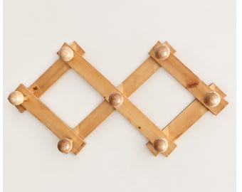 Wooden Accordion Extendable Coat Rack, 1980s, Pale Pine