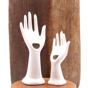 Set of 2 French hands, white porcelain jewelry display, 1970s / ceramic, pure, minimalist, vase