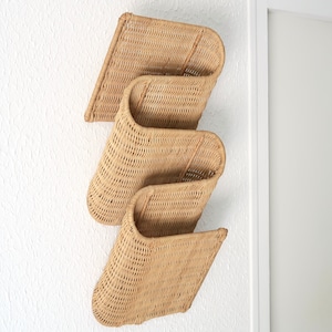 Wall wicker magazine rack : Ikea vintage, Tiby by Karl Malmvall, 1990s / book shelf, shelves, rattan