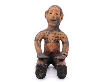 African sculpture, seated man in terracotta, 1980s / man, africa, statue, ceramic, bookend, home decor