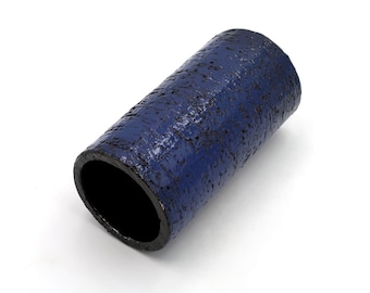 Vaso de cerâmica azul, década de 1970 / argila chamotte, cilindro, vintage