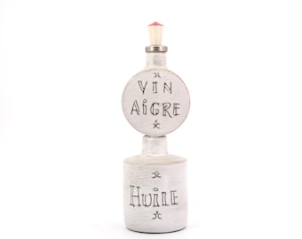 Ceramic oil and vinegar bottle by Henri Cimal, Vallauris, 1960s / grey, vintage, France, Kitchen, grey