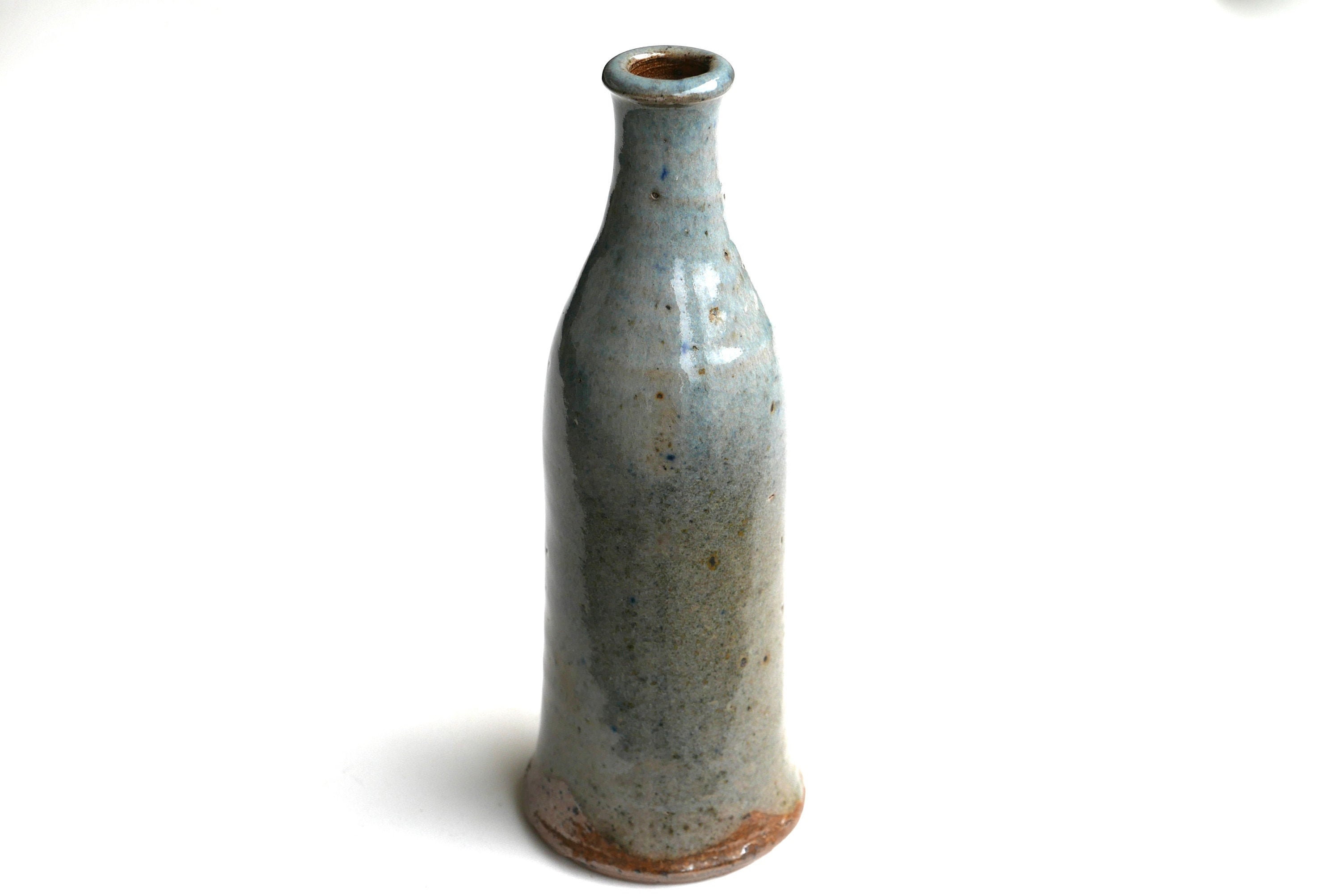 Vase Bouteille en Grès de Gustave Tiffoche, Années 60/Vintage, Céramique Gris Bleu, Soliflore, Campa