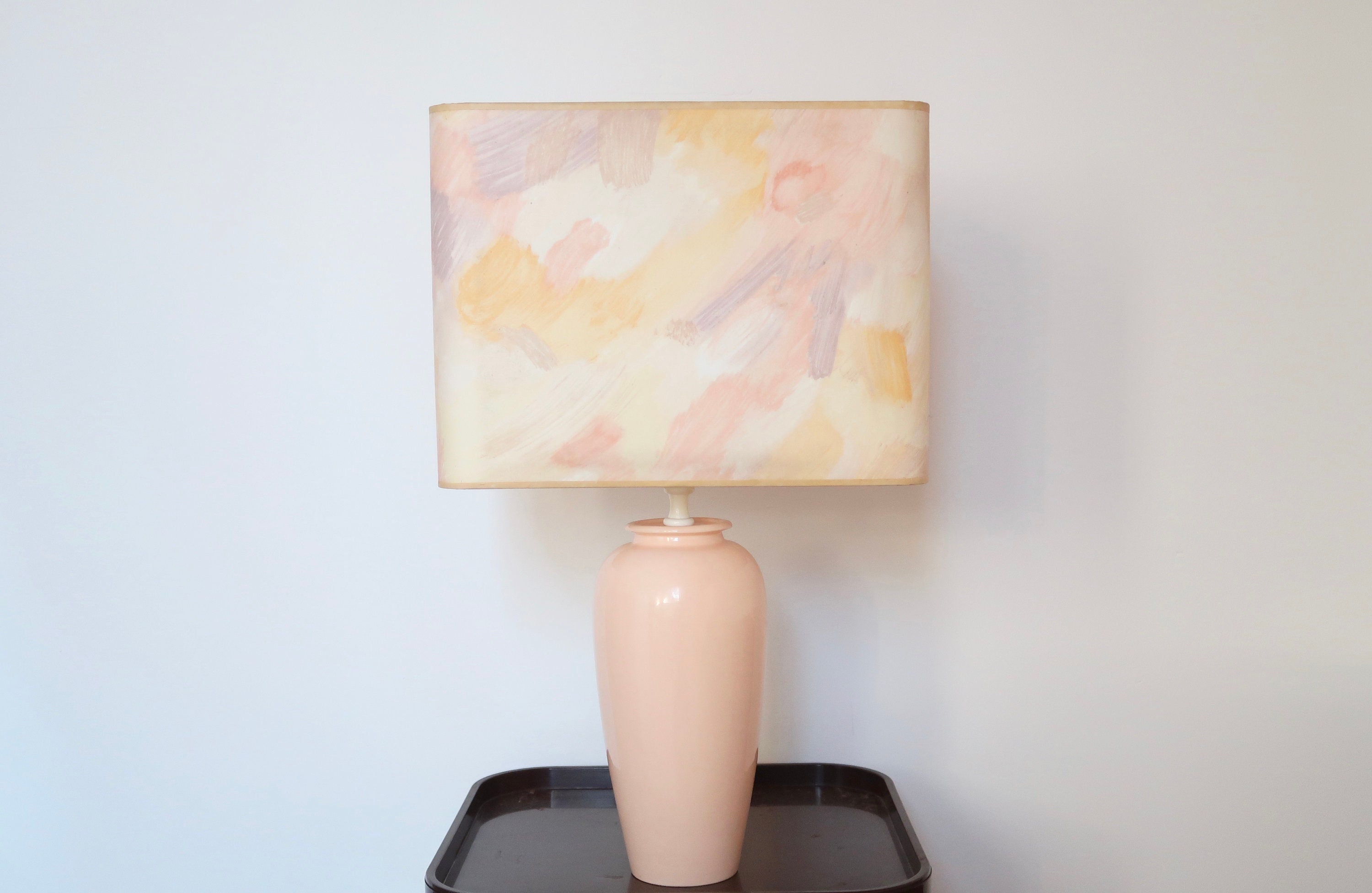 Lampe Rose en Céramique, Abat Jour Pastel, Années 90/Vintage, Pale