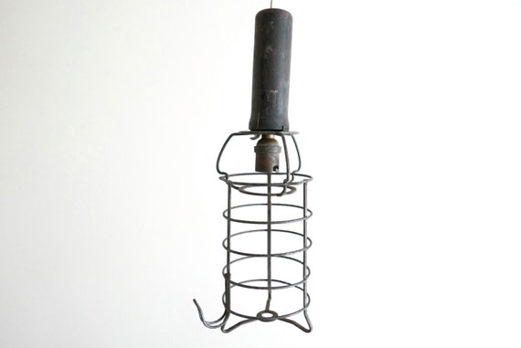 1930s French Cage Lamp Industrial Pendant Light Shabby Chic Office Loft Bathroom Bedroom Lighting Country Cottage France