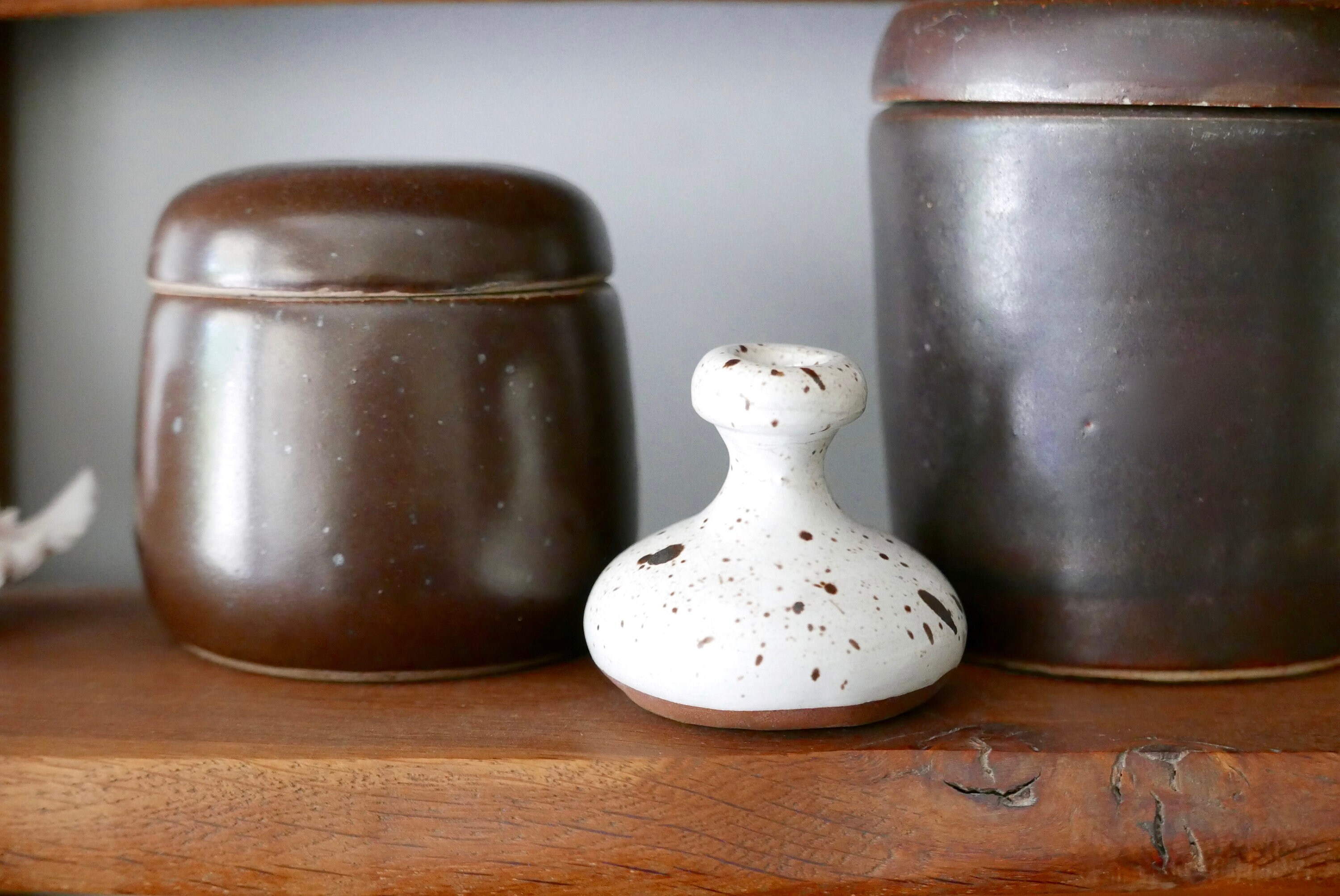 Petit Vase en Céramique, Années 70/Blanc, Gris, Vintage