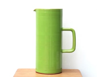 French green ceramic pitcher by Paul Badié, Poterie de la Brague, 1970s / Georges Jouve style, Plascassier, Grasse, Ruelland, modern