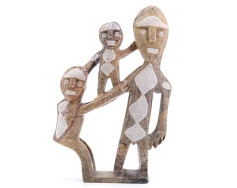 Moroccan carved stone sculpture: family, 1970s / boho chic, folk, Morocco, sculpture, art