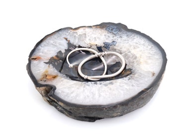 Large agate ring dish, 1970s / black grey, carved stone, boho chic, folk, bohemian, bowl, ashtray