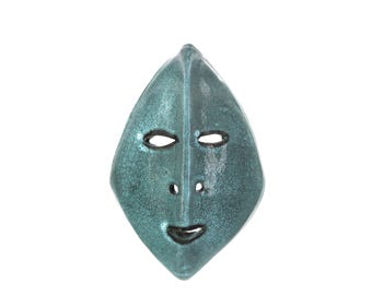 Accolay Ceramic Mask, Turquoise Blue, 1960s / French Vintage Wall Decor, Mid Century Modern