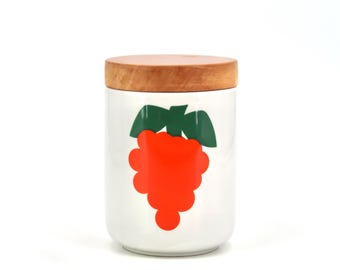 Franco Pozzi Ceramic Jar, Grape Cluster, 1970s / White Orange Vintage Vessel