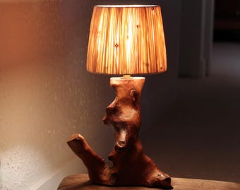 French free form olive wood table lamp, 1950s / Alexandre Noll style, Sculpture, Home decor, Wabi sabi bedroom