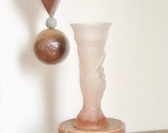 Italian pale pink vase, hand decor, 1960s / Made in italy, Empoli, Genie bottle family