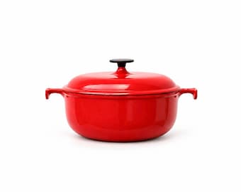 Cocotte en fonte émaillée rouge Le Creuset 26 de Enzo Mari, années 70 / Made in France