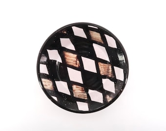 French ceramic bowl ring dish by Robert Picault, Vallauris 1960s / black, graphic, white, brown