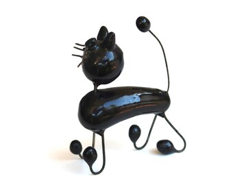 RARE French ceramic and wire cat sculpture from Accolay, 1950s / Animal, art, figurine, pottery, mid century modern, home decor