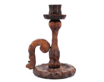 Rustic candle holder, 1970s / farmhouse, country, boho chic, folk, metal and wood