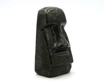 Ceramiczny popiersie olbrzyma z Wyspy Wielkanocnej, lata 70. XX w. / Moai / Tiki / rzeźba w formie głowy totemicznej, plemienna, prymitywna, boho, szykowna, ludowa