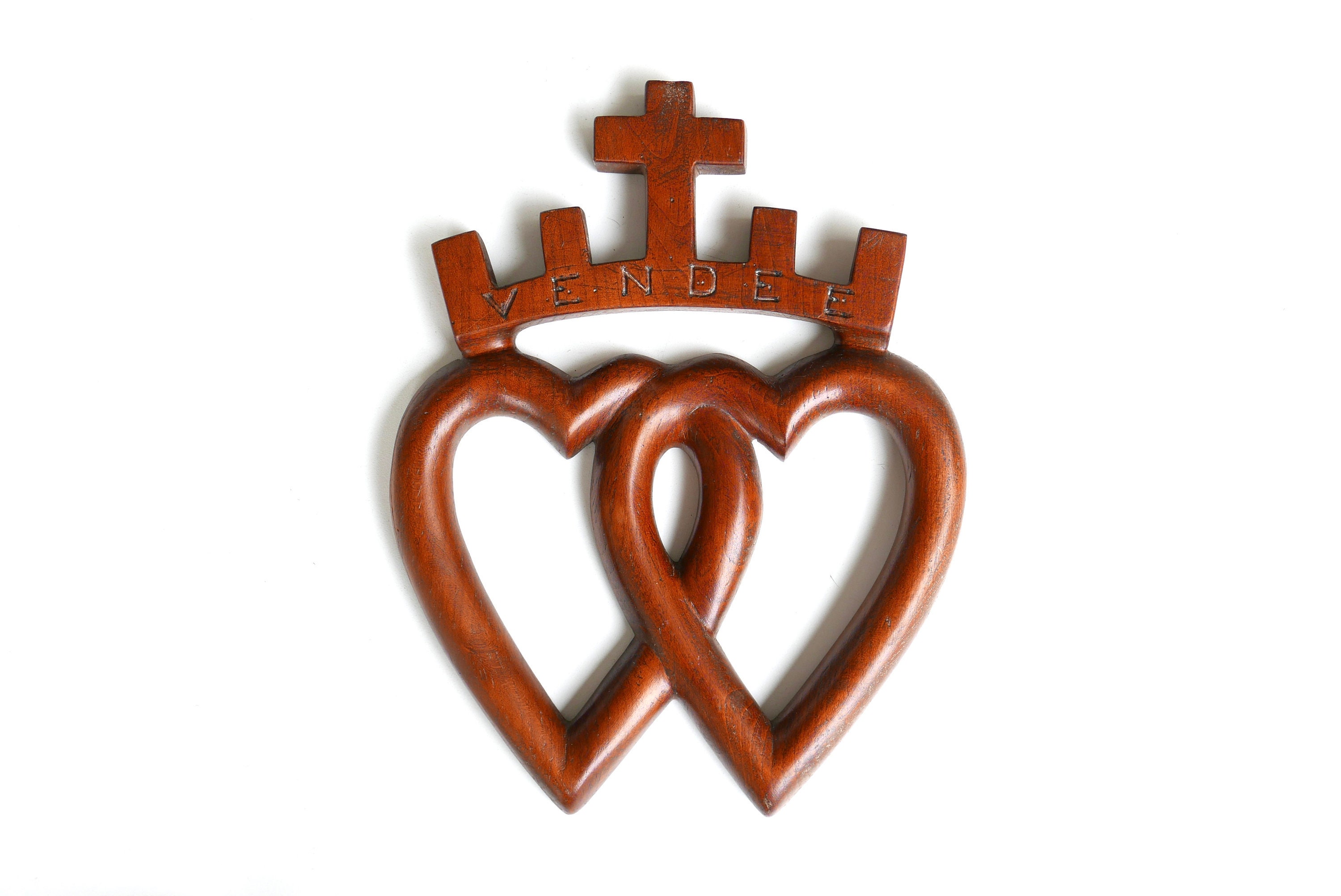 Croix de Vendée Murale en Bois, Coeur Vendéen, Années 60/France, Décor Mural, Campagne, Folk