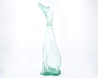 Large Empoli glass dog genie bottle, Italian decanter, 1960s / greyhound boho chic, bohemian, folk, Made in italy