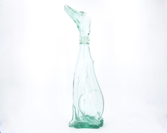 Bouteille chien en verre, verrerie Italienne Empoli, années 60 / Made in Italy, Genie bottle, Flacon, Lévrier, Italie vintage