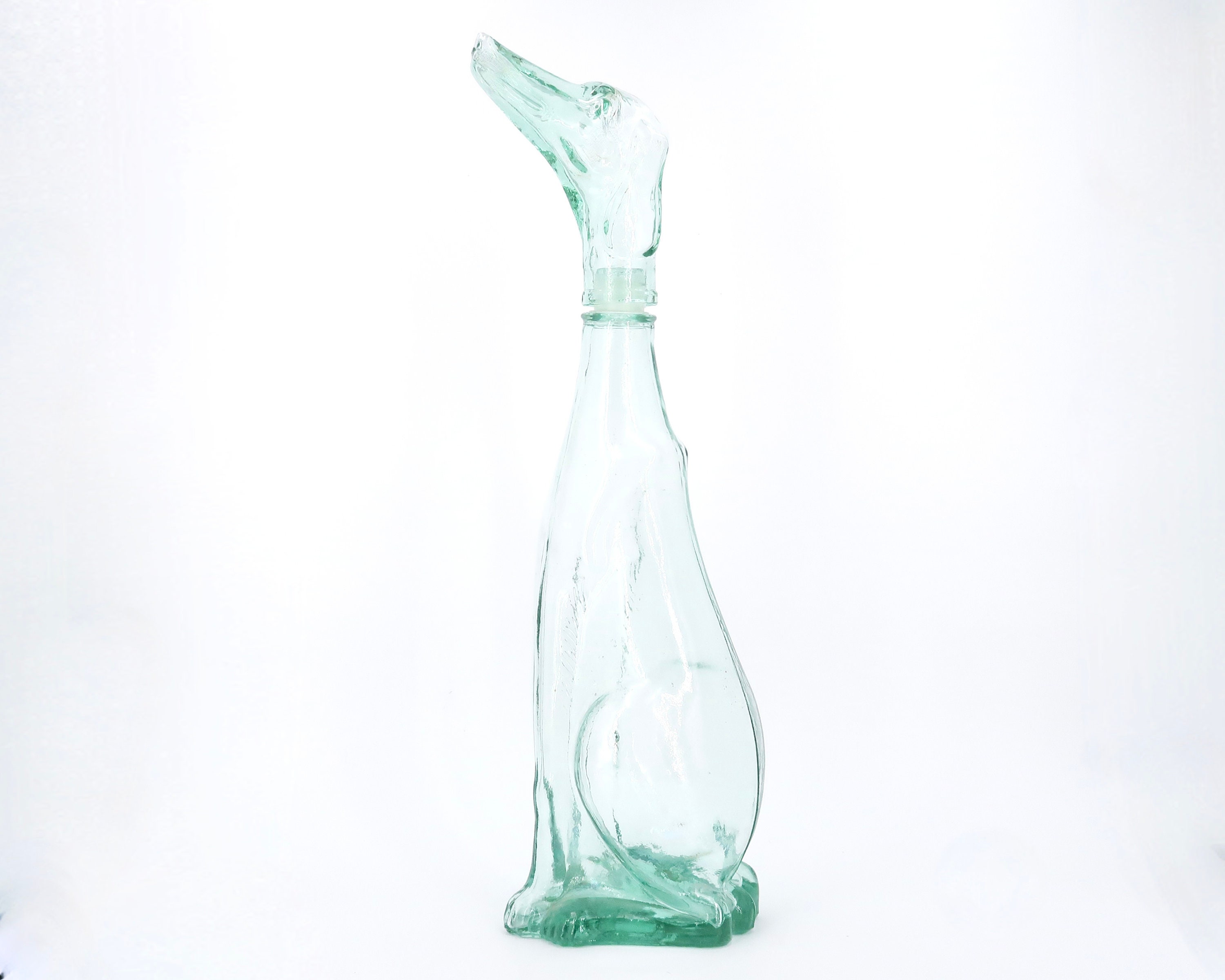Large Empoli Glass Dog Genie Bottle, Italian Decanter, 1960s