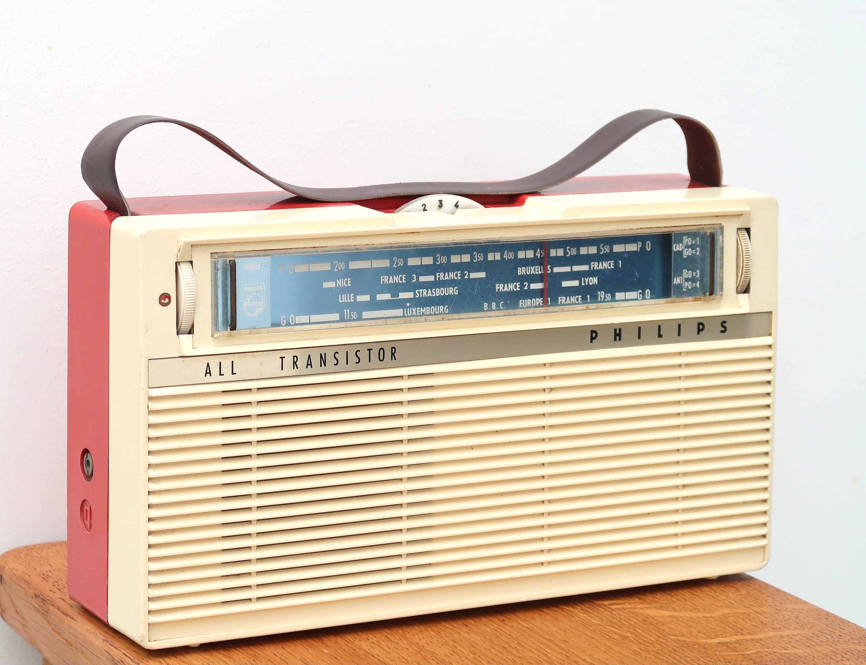 Philips All Transistor Radio, 1970s / Red, Beige, Vintage 