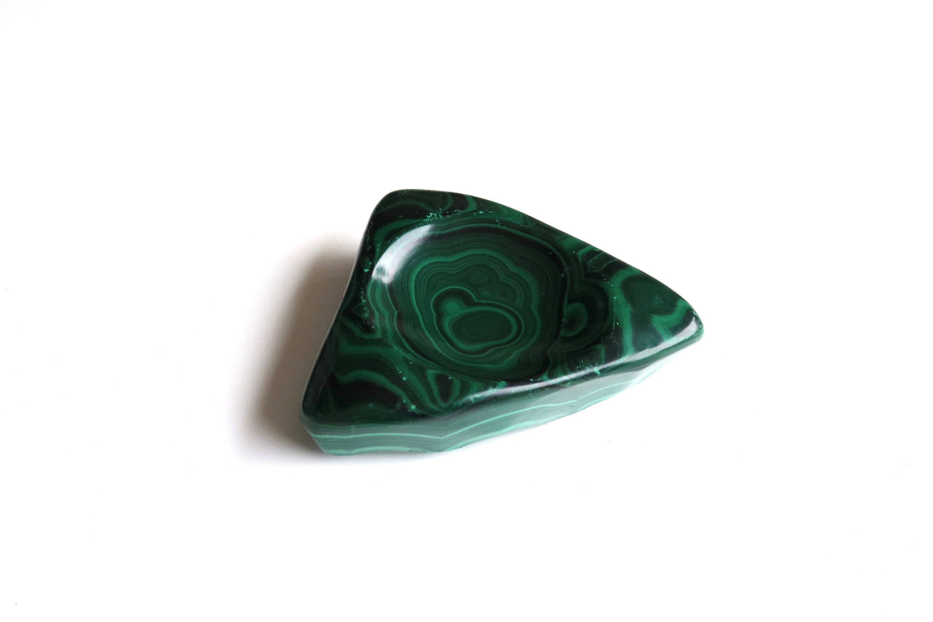 Vide Poche, Coupelle en Malachite, Pierre Verte, Années 70/Vintage, Minéraux, Coupe Bagues, Présento