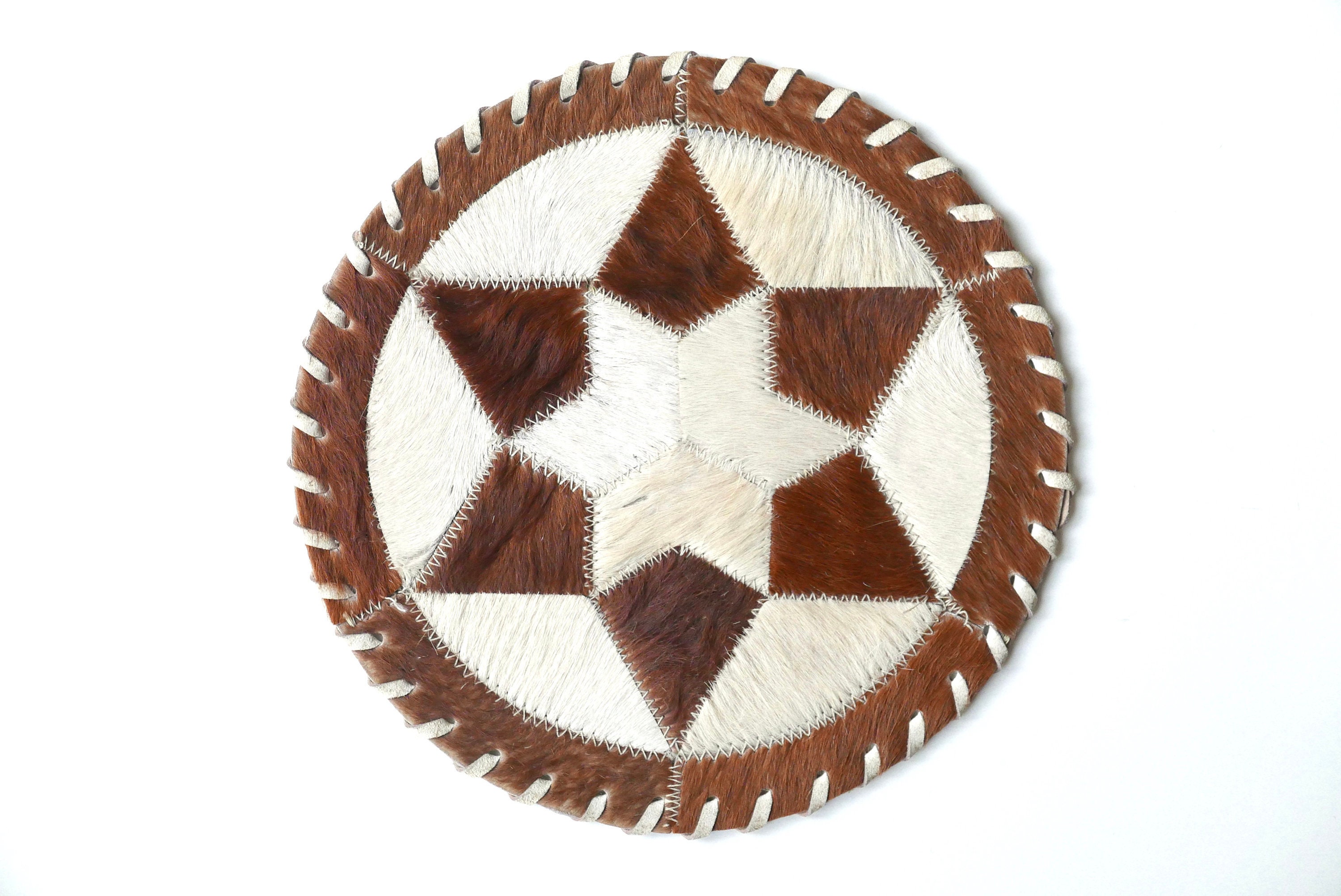 Grand Dessous de Plat, Patchwork Peau Animal, Années 70/Vintage Folk Bohème Chic Cuir Vache