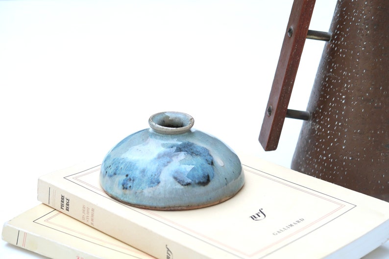 French ceramic vase, pale blue, 1970s / vintage, boho chic, folk, wabi sabi, country image 1