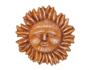 Large Yellow Orange Papier Mâché Sun Wall Art with Face, Probably Mexican, 1980s / Vintage Wall Decor, Mexico