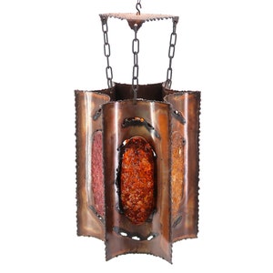 French copper and resin ceiling pendant light by Accolay, 1960s / chandelier, brutalist lighting, French design