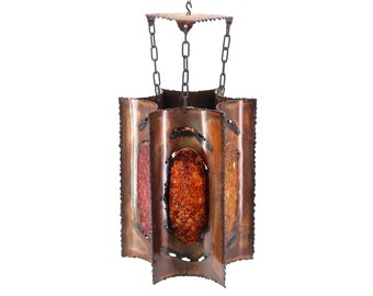 Accolay French Copper & Resin Pendant Light, 1960s / Brutalist Lighting, Mid-Century