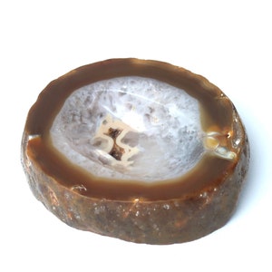 Bolsillo vacío de ágata tallada, años 70 / piedra, vintage, minerales, malva, gris