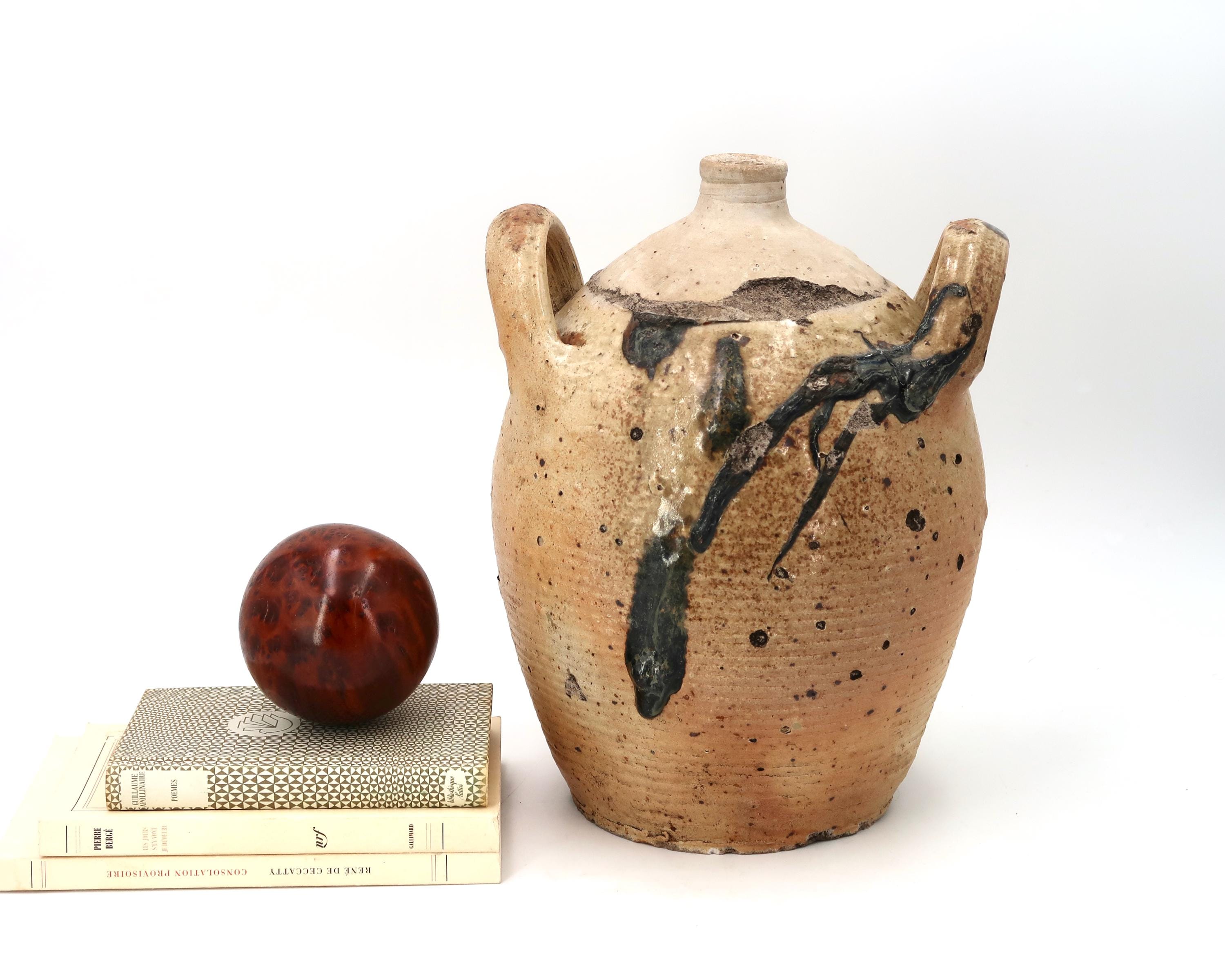 ハンドル付きの伝統的な石器の瓶、1900年 / ヴィンテージ、石器