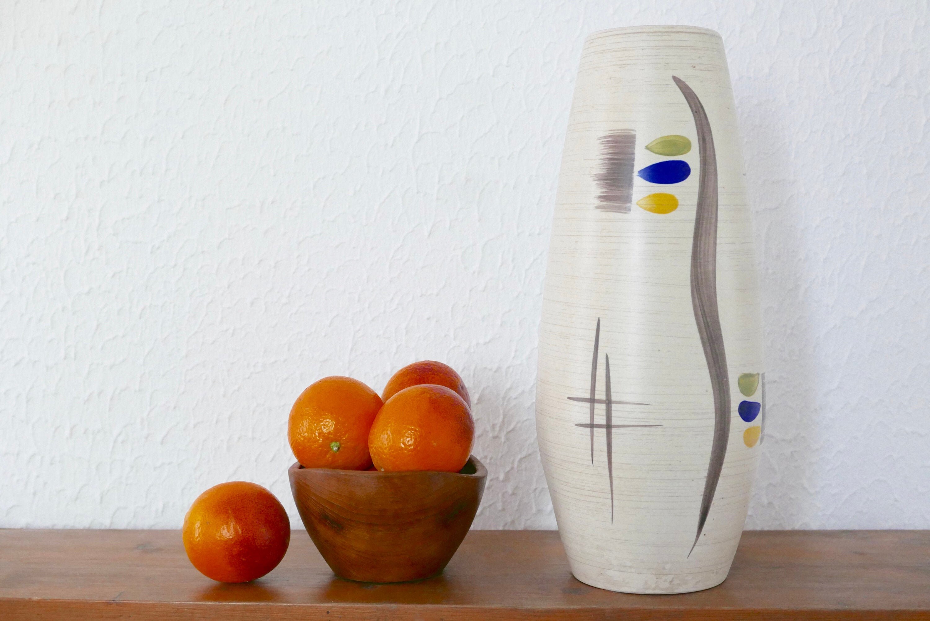 Grand Vase en Céramique Allemande West Germany, Décor Abstrait, Années 60/Beige, Marron, Vintage