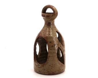 French stoneware ceramic lantern candle holder by Guy Baudat, 1960s / candleholder, wabi sabi home decor, rustic farmhouse