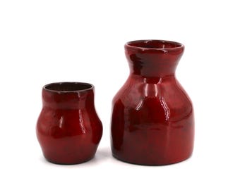 Two French dark red ceramic vases with handles by Max Idlas, 1960s / Home decor, vintage, Ruelland and Jouve style