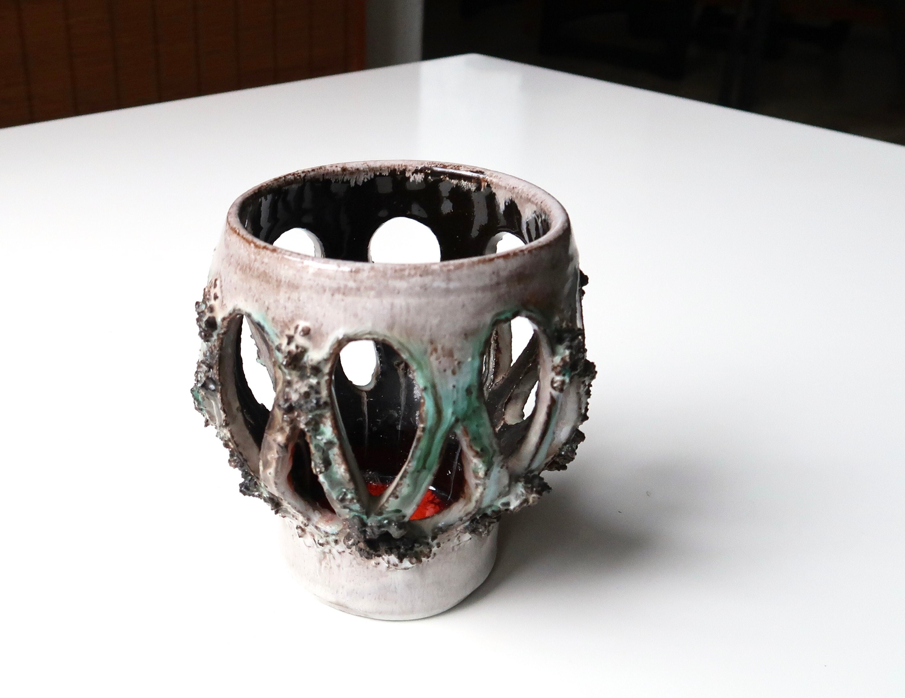 Photophore, Lanterne en Céramique Glit Iceland Lava, Années 60/Bohème Campagne Cottage Folk