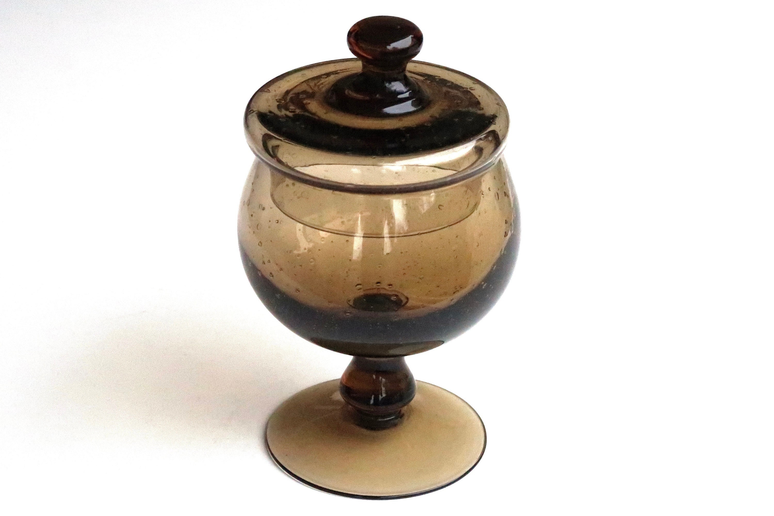 Bonbonne, Pot Couvert Bullé de Biot, Verre Marron, Années 70/Vintage, Côte d'azur