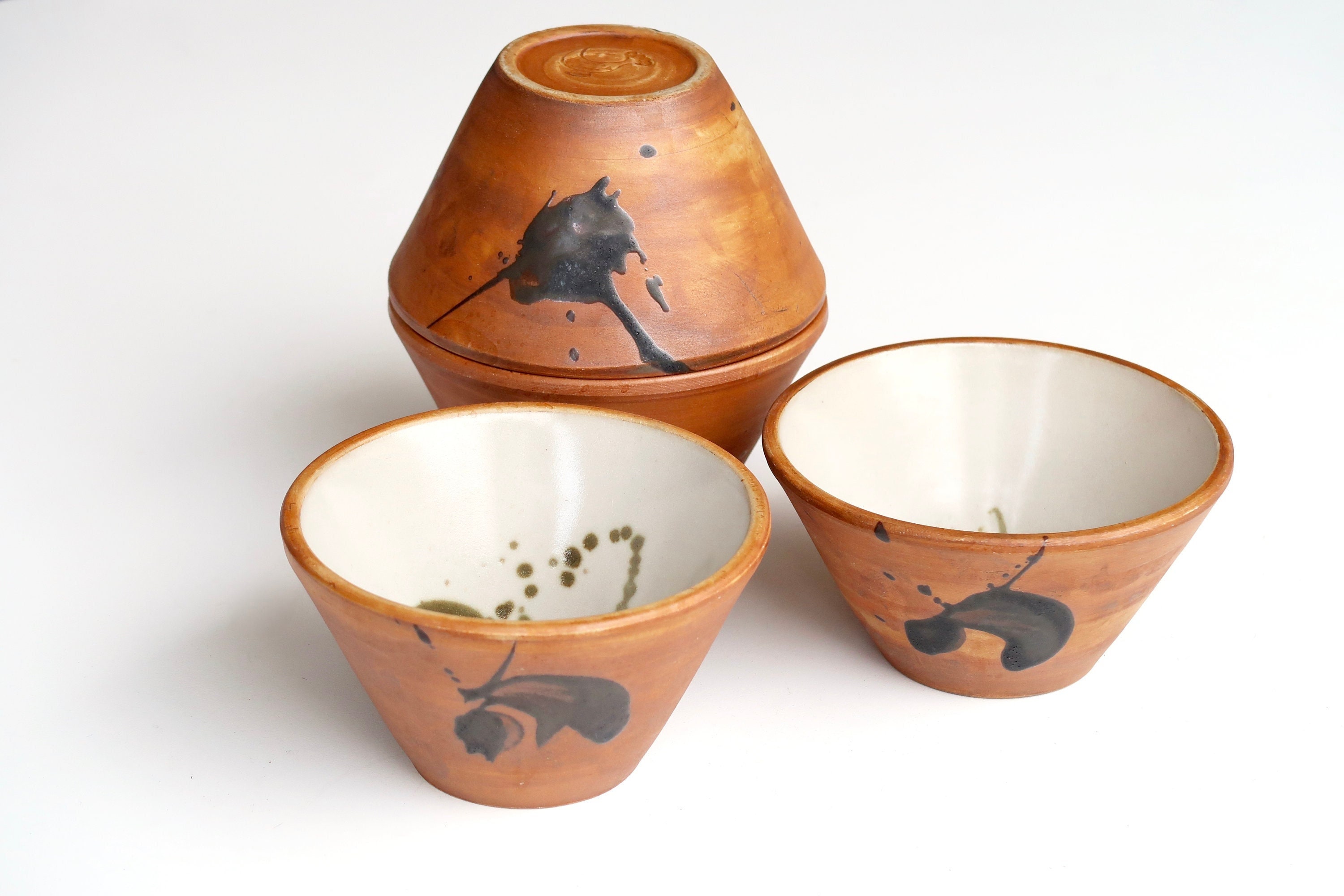 Set de 4 Bols en Céramique La Poterie Colombe, Décor Abstrait, Années 70/Vintage, France